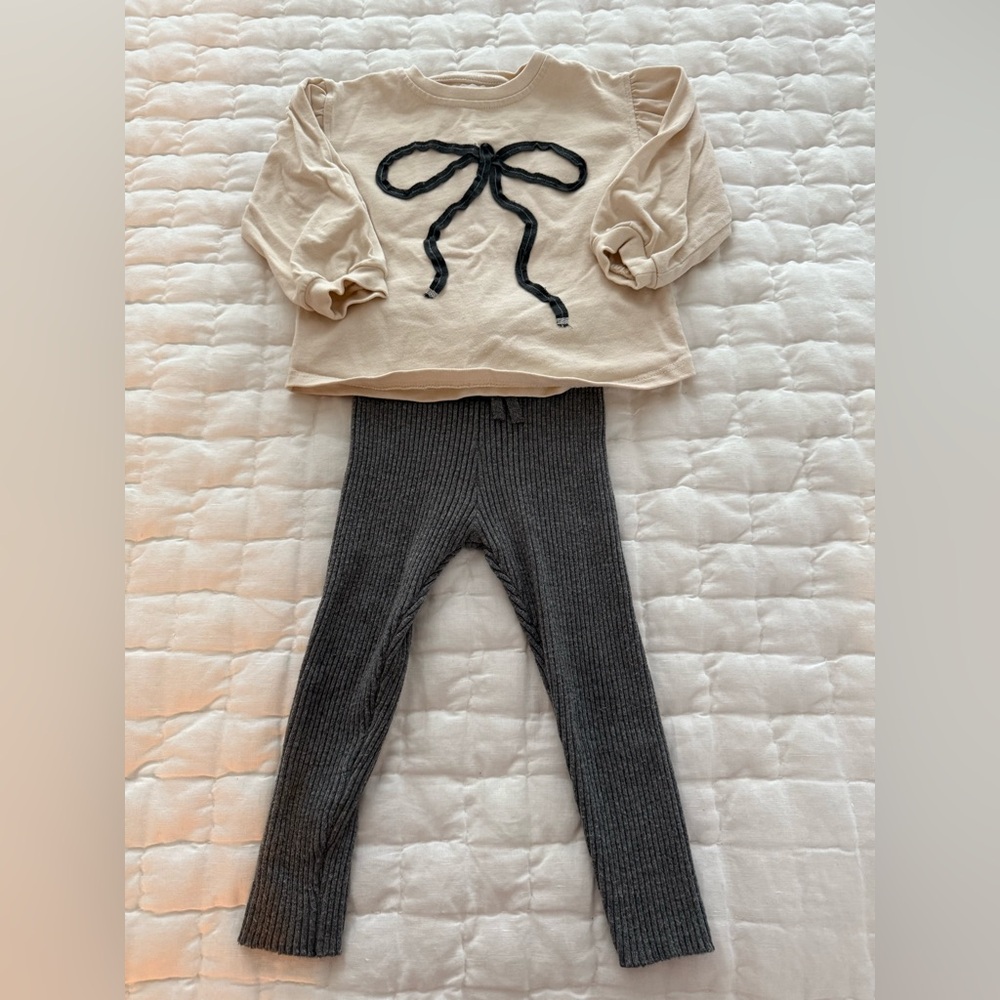 Zara Kids Cream and Gray Bottoms Set